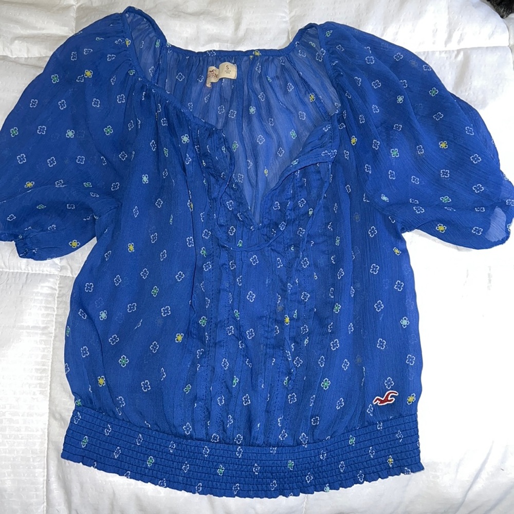 Blue semi sheer Hollister blouse